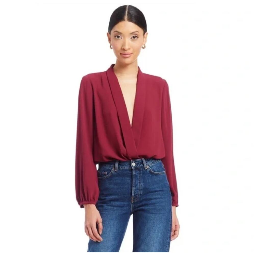 Amanda Uprichard Long Sleeve Hera Bodysuit in Malbec Women's Size XS